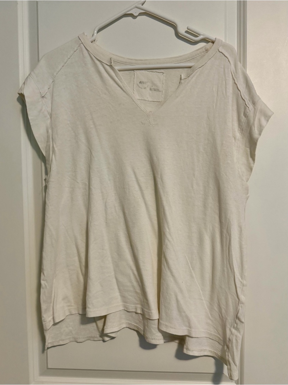 aerie Cream Short Sleeve V-Neck Tee